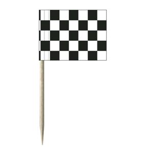 50x Zwart/witte finish vlag cocktailprikkertjes/kaasprikkertjes 8 cm