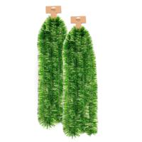 Kerstslinger - 2x - groen - folie - 270 cm x 7,5 cm - lametta - kerstboomslinger - kerstversiering