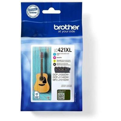 4 Inktpatronen LC421XLVAL - BROTHER - Zwart, Cyaan, Magenta en Geel 500 pagina's - Voor DCP-J1050DW, MFC-J1010DW en DCP-J1140DW