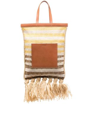 Jil Sander sac cabas en raphia tressé à rayures - Tons neutres Jil Sander sac cabas en raphia tressé à rayures - Tons neutres