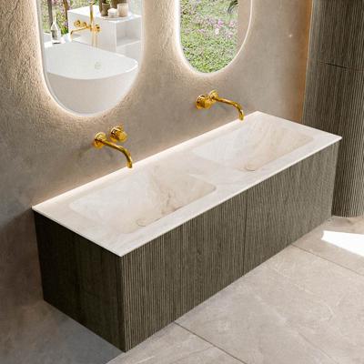 Badmeubel Mondiaz Kurve-Dlux | 130 cm cm | Meubelkleur Shadow | Wastafelkleur Frappe | Solid surface | Wasbak beiden zijden spoelbak | Zonder kraangat(en)