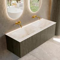 Badmeubel Mondiaz Kurve-Dlux | 130 cm cm | Meubelkleur Shadow | Wastafelkleur Frappe | Solid surface | Wasbak beiden zijden spoelbak | Zonder kraangat(en)