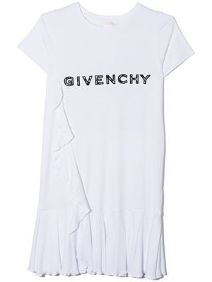 Givenchy Kids robe volantée à logo imprimé - Blanc