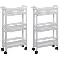 Keuken of badkamer trolley 3-laags - 2x - wit - D15 x B40 x H75 cm - mdf hout - met wielen