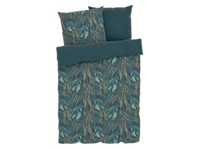 LIVARNO home Satijnen dekbedovertrek 240 x 220 cm (Bladeren turquoise)
