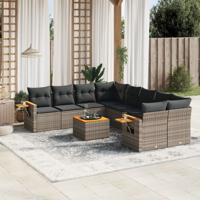 9-delige Loungeset met kussens poly rattan grijs