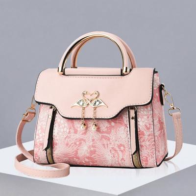 Pink PU Leather Mini Handbag - Floral Print Crossbody Square Bag Pink / one-size