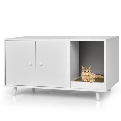 Kattenhuisje Verborgen Katten Toiletruimte met Tussenschot Kattenhuisje met Dubbele Deuren Decoratief Kattenhuisje Wit