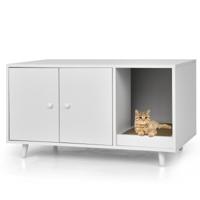 Kattenhuisje Verborgen Katten Toiletruimte met Tussenschot Kattenhuisje met Dubbele Deuren Decoratief Kattenhuisje Wit
