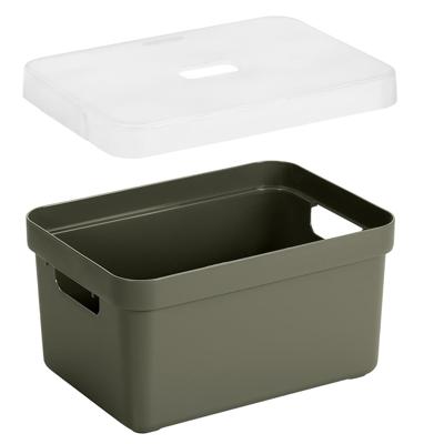 Sunware Opbergbox / mand - donkergroen - 5L - kunststof - transparante deksel - 25x18x12 cm
