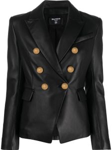 Balmain blazer en cuir à boutonnière croisée - Noir