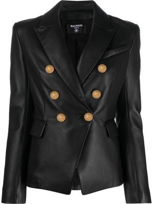 Balmain blazer en cuir à boutonnière croisée - Noir