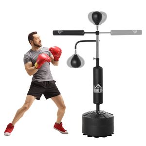 HOMCOM boxstand staande bokstrainer met 2 speedballen 360Â° reflexstang 160-230 cm in hoogte verstelbaar geschikt voor volwassenen en jongeren