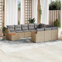 11-delige Loungeset met kussens poly rattan gemengd beige
