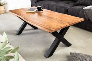 Massief houten salontafel MAMMUT 120cm acacia honing afwerking X-frame zwart 2,5cm tafelblad - 41654