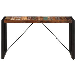 The Living Store Retro Eetkamertafel - Massief Gerecycled Hout - 140 x 70 x 75 cm - Gepoedercoat Staal