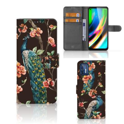 Motorola Moto G9 Plus | Telefoonhoesje | Met pasjeshouder | Pauw met Bloemen