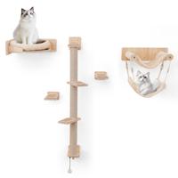 5 STK Klimmuur Kat Krabpaal met Platforms Jute Krabstokken Kattenbed 2 Hangmatten Kattenmeubels Natuur