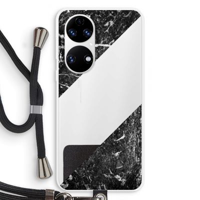 Zwart marmer: Huawei P50 Transparant Hoesje met koord