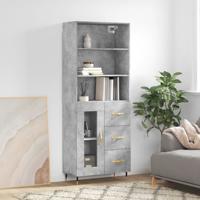 Hoge kast 69,5x34x180 cm bewerkt hout betongrijs