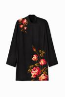 Rechte jurk met bloemen - BLACK - M