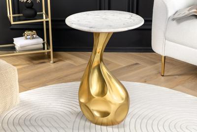 Ronde bijzettafel TEAR 60cm goud wit met marmeren tafelblad handgemaakt - 44834
