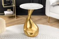 Ronde bijzettafel TEAR 60cm goud wit met marmeren tafelblad handgemaakt - 44834