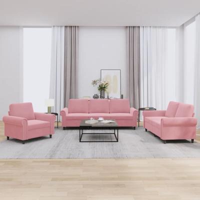 3-delige Loungeset met kussens fluweel roze