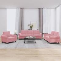 3-delige Loungeset met kussens fluweel roze