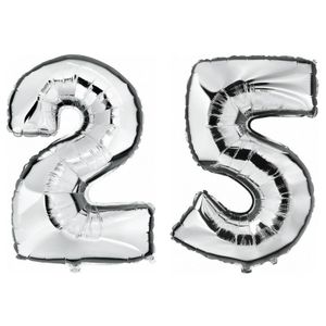 25 jaar zilveren folie ballonnen 88 cm leeftijd/cijfer   -