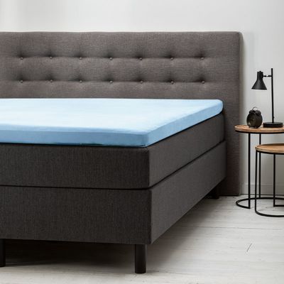 Topper Hoeslaken - Katoen Stretch - Lichtblauw - 100x200 cm - Blauw - Fresh and Co - Dekbed-Discounter.nl