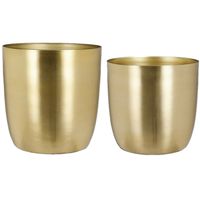 Plantenpot/bloempotten set - 2x stuks - metaal - goud - D24 en D28 cm - thumbnail