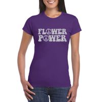 Paars Flower Power t-shirt peace tekens met zilveren letters dames 2XL  -