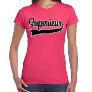 Verkleed T-shirt voor dames - superieur - roze - foute party - carnaval