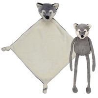 Pluche dieren setje Wolf knuffel van 33 cm en tutteldoekje 40 cm - thumbnail