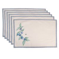 Clayre & Eef Placemats Set van 6 48x33 cm Beige Blauw Katoen Rechthoek Bosbessen Tafelmat Beige Tafelmat - thumbnail