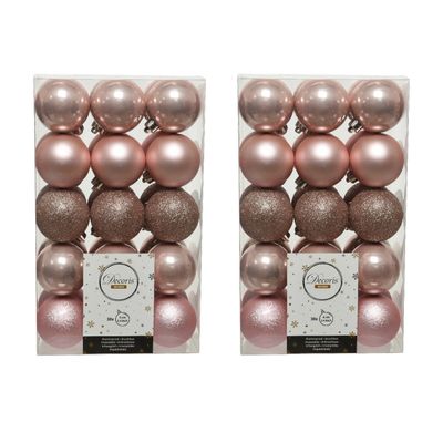 60x stuks kunststof kerstballen lichtroze (blush) 6 cm glans/mat/glitter