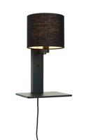 GOOD&MOJO Wandlamp 'Andes' Bamboe en Eco linnen, Met plank, kleur Zwart