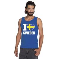 Blauw I love Zweden fan singlet shirt/ tanktop heren - thumbnail