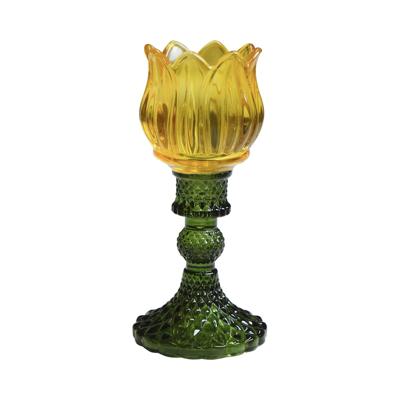 Theelichthouder Tulp glas geel 17cm