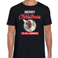 Paus Merry Christmas sinners fout Kerstshirt zwart voor heren