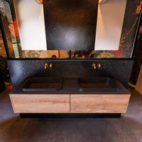 Badkamermeubelset Mondiaz Erin 150 cm met 2 Lades met RIDGE Wastafel Dubbel Urban Zonder Kraangaten Greeploos Mat Washed Oak