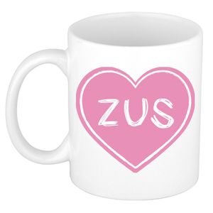 Liefste zus verjaardag cadeau mok - roze hartje - 300 ml - keramiek - broer/zus dag