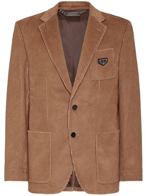 Philipp Plein blazer boutonné en velours côtelé - Marron