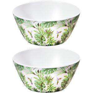 2x Melamine serveerschaaltjes tropische print/wit 15 cm