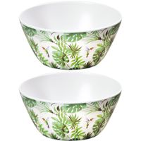 2x Melamine serveerschaaltjes tropische print/wit 15 cm - thumbnail