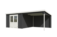 Blokhut met overkapping Orlando 581x292 Carbon Grey-Wit - Outdoor life