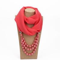 2 stks nationale stijl sjaal met imitatie parel ketting (watermeloen rood) 2 stks nationale stijl sjaal met imitatie parel ketting (watermeloen rood)
