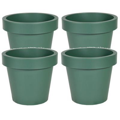 Plantenpot/bloempot - 4x - kunststof - donkergroen - Tuin buiten - D16 x H14 cm