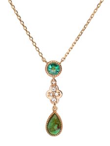 We by WHITEbIRD 18kt rose gold Clover turquoise emerald and diamond necklace